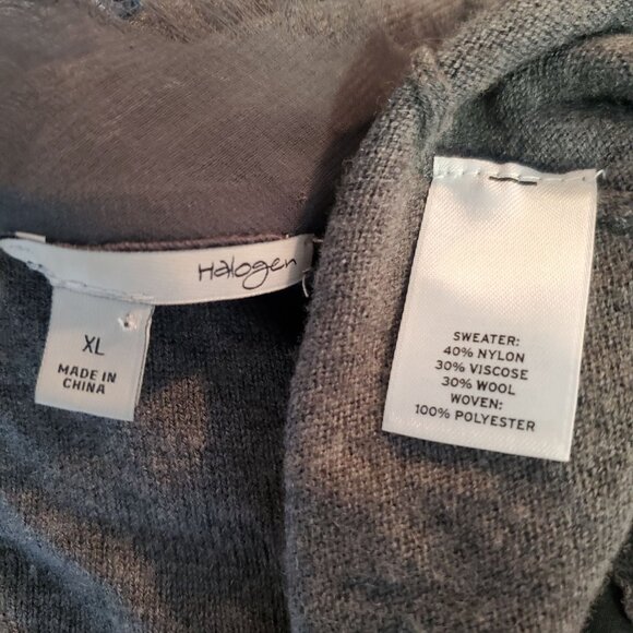 Halogen XL Gray Jem Beaded Open-Front Cardigan Sweater Pockets Wool Blend - Picture 14 of 14